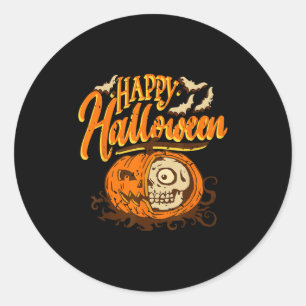 Half Pumpkin Skull Halloween Horror Spooky Night Classic Round Sticker