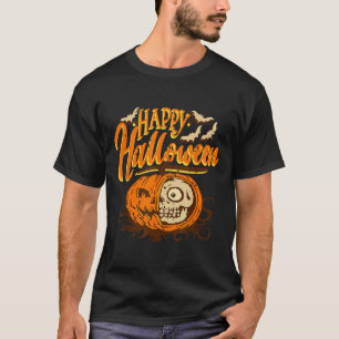 Half Pumpkin Skull Halloween Horror Spooky Night  T-Shirt