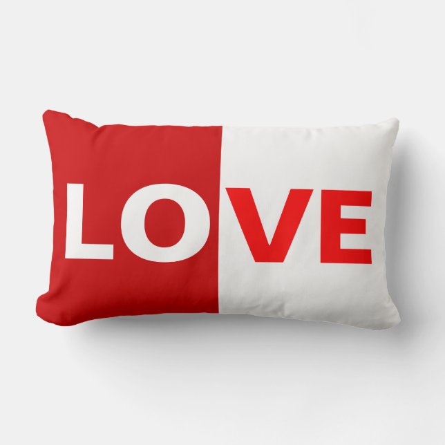 Half Red/ Half White Love Lumbar Cushion (Front)