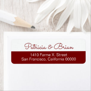 Half red modern address label with couple names