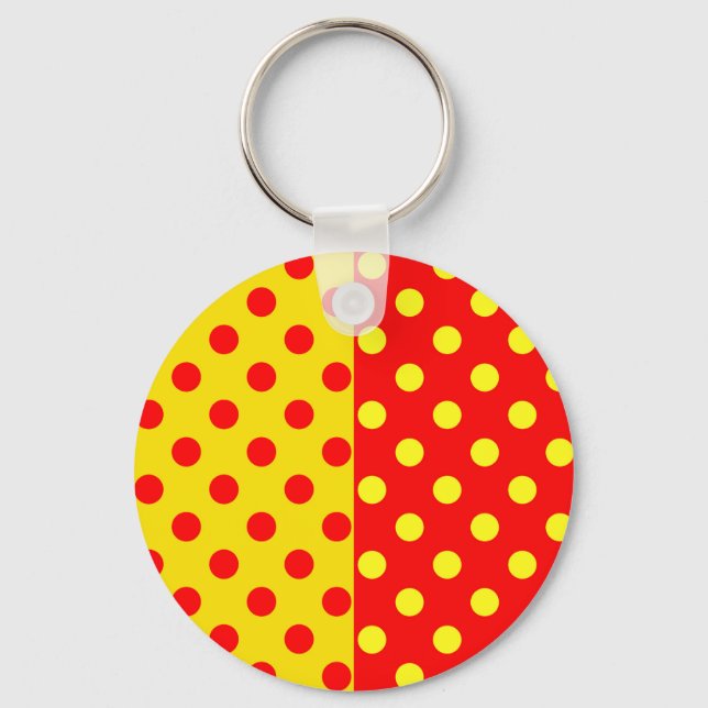 Half Red Yellow Polka Dots Pattern Design  Key Ring (Front)