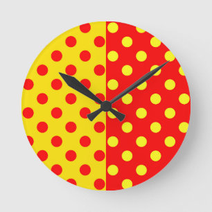 Half Red Yellow Polka Dots Pattern Design Round Clock