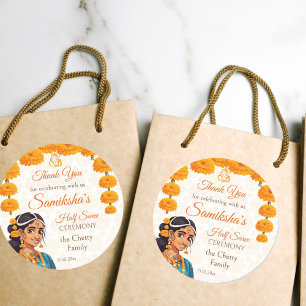 Half Saree ceremony cute Indian girl favour Classic Round Sticker