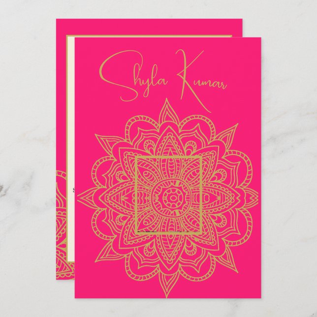 Half Saree Ceremony Indian Pink Gold  Invitation (Front/Back)