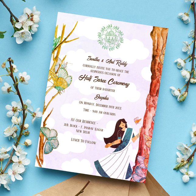 Half Saree Ritu Kala Samskara Butterfly Invitation (Creator Uploaded)