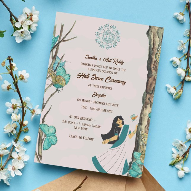 Half Saree Ritu Kala Samskara Butterfly Invitation (Creator Uploaded)