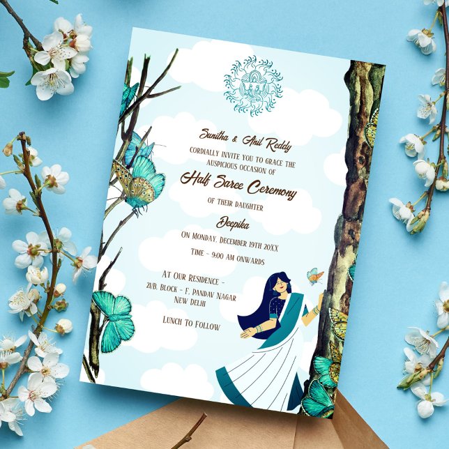 Half Saree Ritu Kala Samskara Butterfly Invitation (Creator Uploaded)