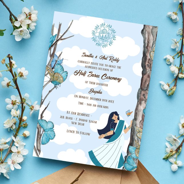 Half Saree Ritu Kala Samskara Butterfly Invitation (Creator Uploaded)