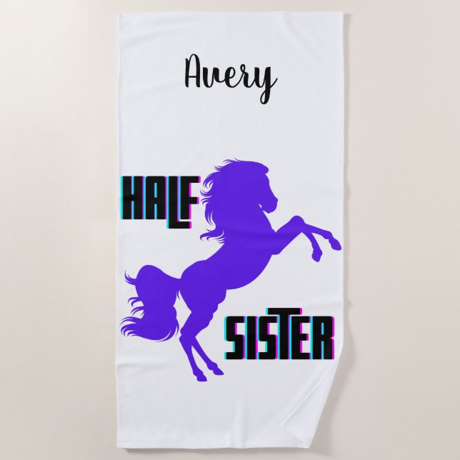 Half Sister Purple Pony Sibling Beach Towel (Front)