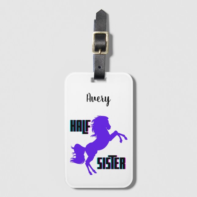 Half Sister Purple Pony Sibling Luggage Tag (Front Vertical)