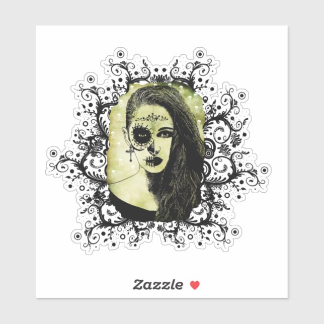 Half Skull Girl Face Day Of The Dead goth art   (Sheet)