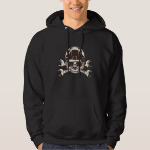 Half skull in hard hat and glasses with wrench hoodie