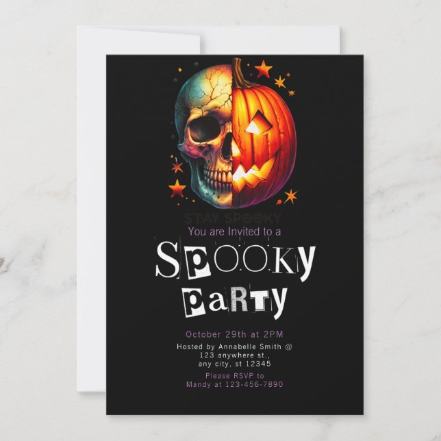 Half Skull Pumpkin Modern Minimalist Halloween Invitation (Front)