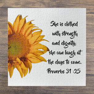 Half Sunflower Proverbs 31:25 Bible Verse Custom Jigsaw Puzzle