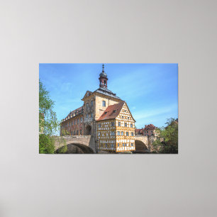 Half-timbered house and bridge in Bamberg, Germany Canvas Print