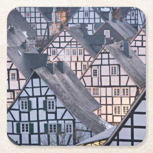 Half-timbered houses in Freudenberg, Germany Square Paper Coaster