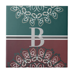 Half Toned Trendy Blue Mauve Laced Monogram Tile