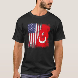Half Turk Turkish Flag Vintage Turkey USA Gift  T-Shirt