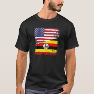 Half Ugandan Flag Vintage Uganda USA Gift T-Shirt
