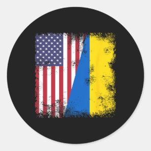 Half Ukrainian Flag Vintage Ukraine Usa Gift Classic Round Sticker