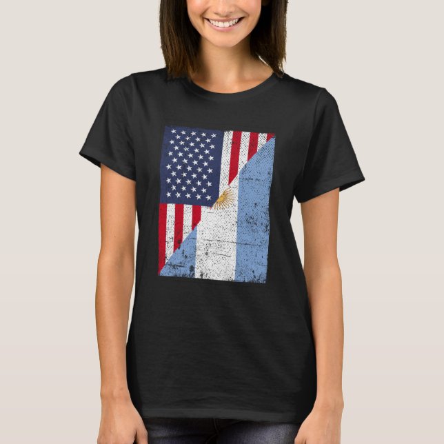 Half USA Flag Half Argentina Flag American Argenti T-Shirt (Front)
