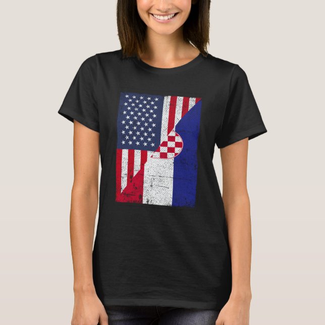 Half USA Flag Half Croatia Flag American Croatian T-Shirt (Front)