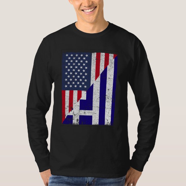 Half USA Flag Half Greece Flag American Greek T-Shirt (Front)