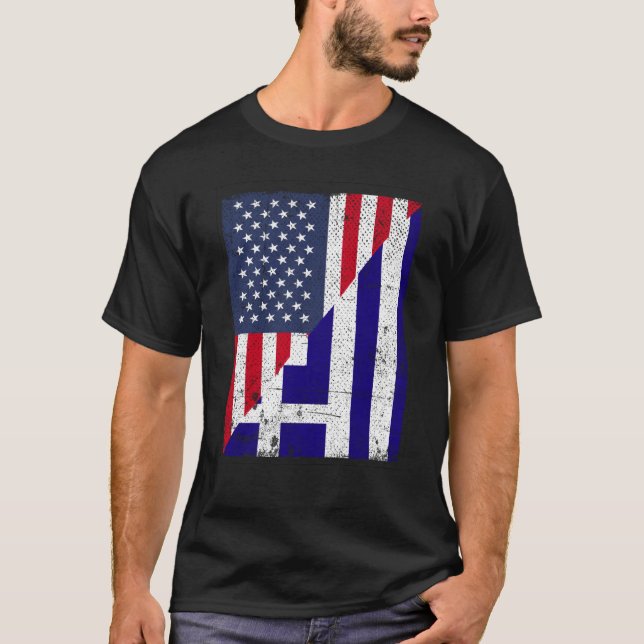 Half USA Flag Half Greece Flag American Greek T-Shirt (Front)