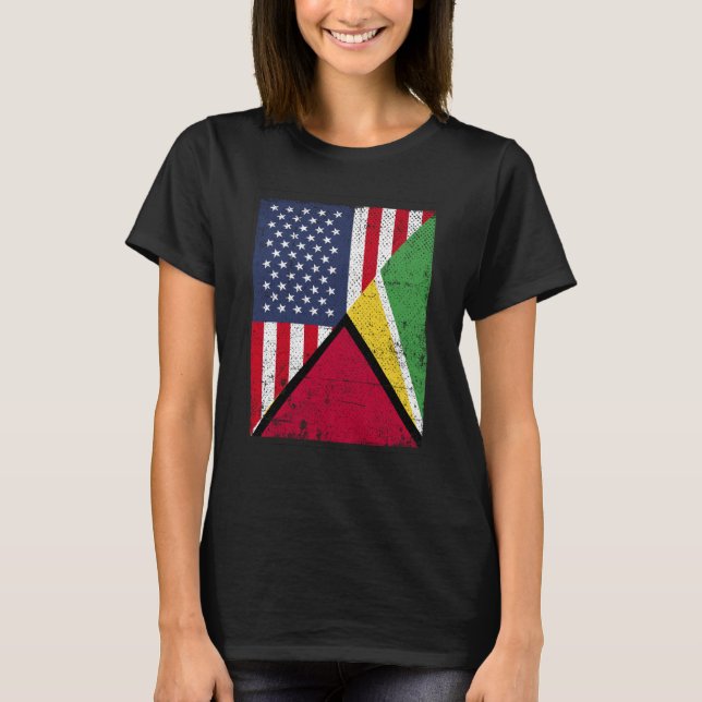 Half USA Flag Half Guyana Flag American Guyanian T-Shirt (Front)
