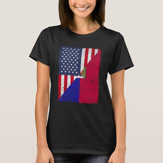 Half USA Flag Half Haiti Flag American Haitian T-Shirt (Front)
