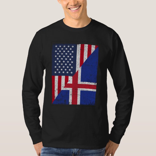 Half USA Flag Half Iceland Flag American Icelandic T-Shirt (Front)