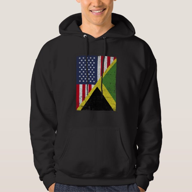 Half USA Flag Half Jamaica Flag American Jamaican Hoodie (Front)