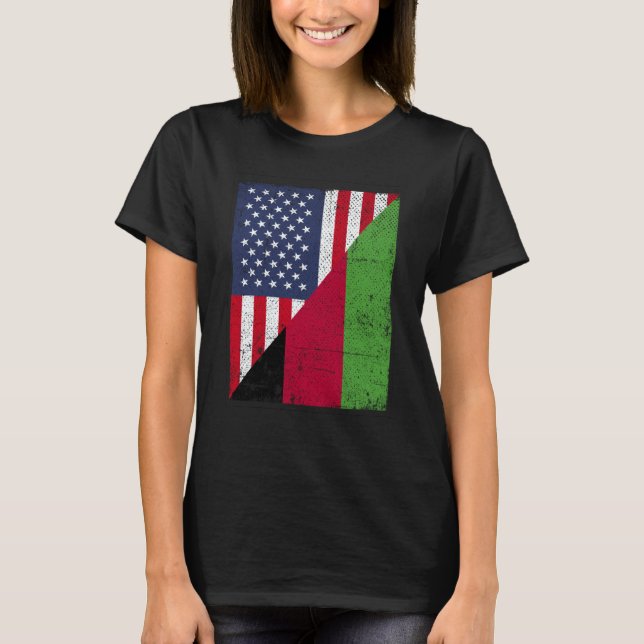 Half USA Flag Half Malawi Flag American Malawian T-Shirt (Front)