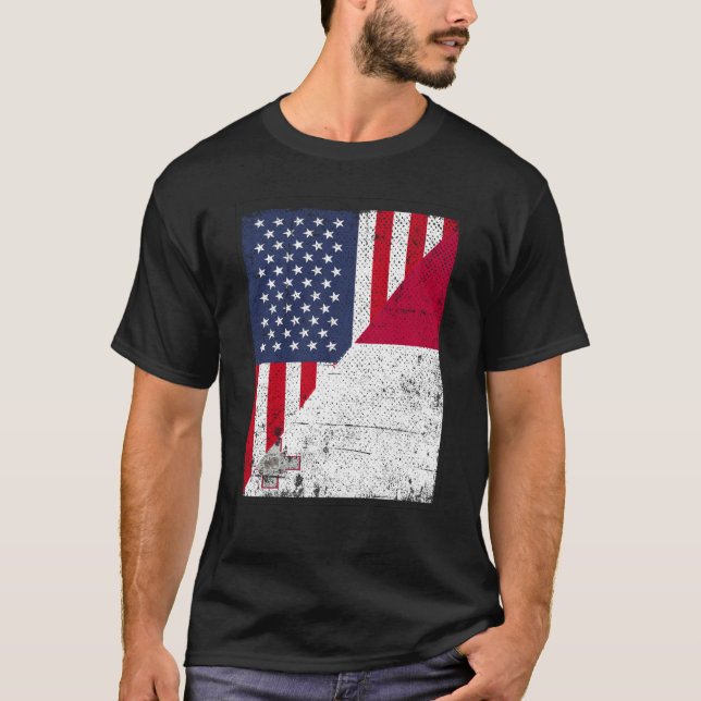 Half USA Flag Half Malta Flag American Maltese T-Shirt (Front)