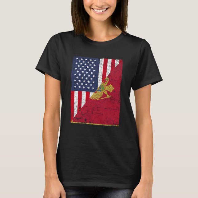 Half USA Flag Half Montenegro Flag American Monten T-Shirt (Front)