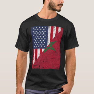 Half USA Flag Half Morocco Flag American Moroccan T-Shirt