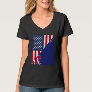 Half USA Flag Half New Zealand Flag American New Z T-Shirt
