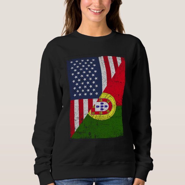 Half USA Flag Half Portugal Flag American Portugue Sweatshirt (Front)