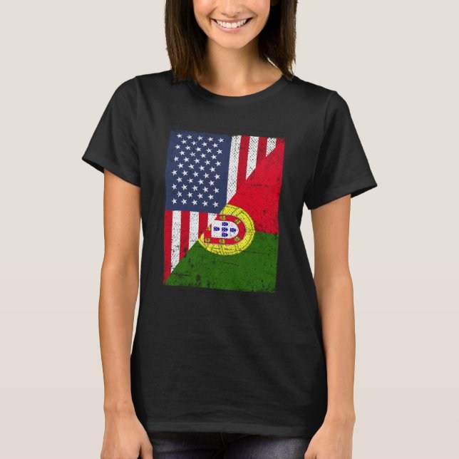 Half USA Flag Half Portugal Flag American Portugue T-Shirt (Front)
