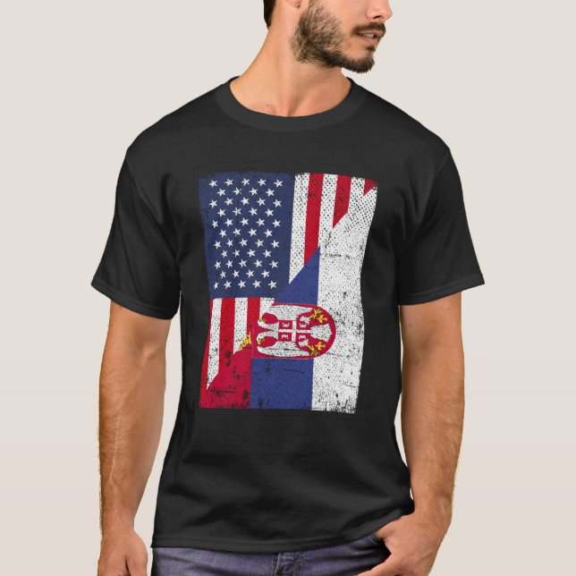 Half USA Flag Half Serbia Flag American Serbian T-Shirt (Front)