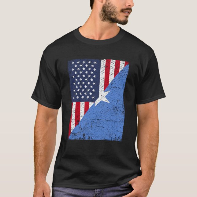 Half USA Flag Half Somalia Flag American Somalian T-Shirt (Front)