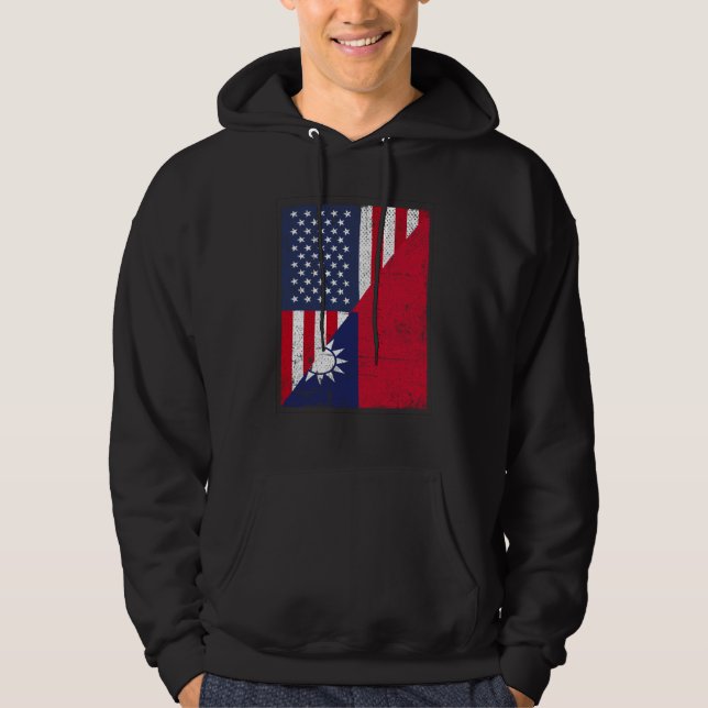 Half USA Flag Half Taiwan Flag American Taiwanese Hoodie (Front)