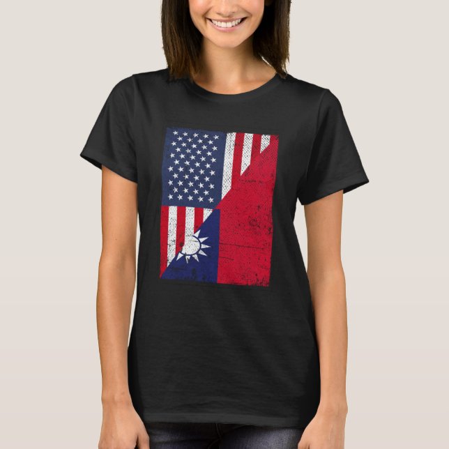 Half USA Flag Half Taiwan Flag American Taiwanese T-Shirt (Front)