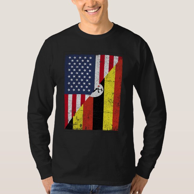 Half USA Flag Half Uganda Flag American Ugandan T-Shirt (Front)