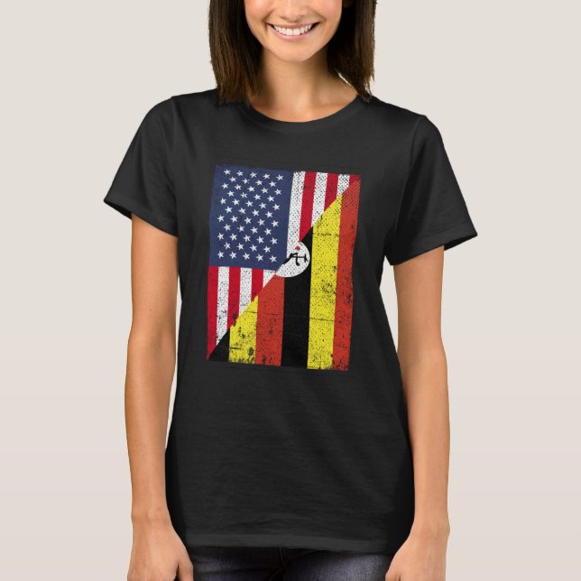 Half USA Flag Half Uganda Flag American Ugandan T-Shirt (Front)