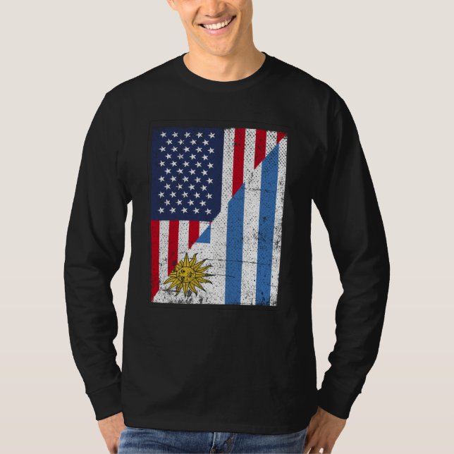 Half USA Flag Half Uruguay Flag American Uruguayan T-Shirt (Front)