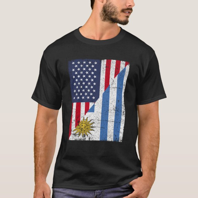 Half USA Flag Half Uruguay Flag American Uruguayan T-Shirt (Front)