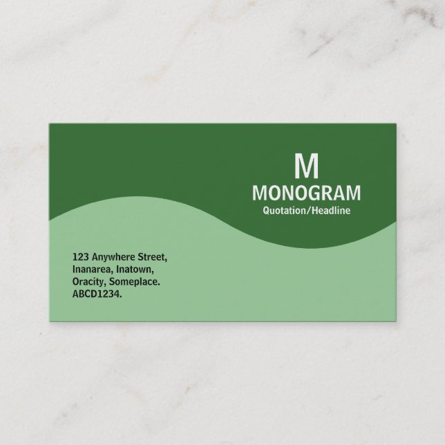 Half Wave Monogram - Faded Green with Green 2F6B2D Business Card (Front)