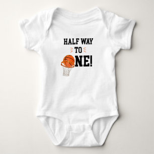 Half Way to One Basketball Shirt, Halftime, Baby Bodysuit