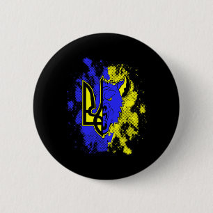 Half Wolf Half Ukraine Tryzub Ukrainian Symbol And 6 Cm Round Badge